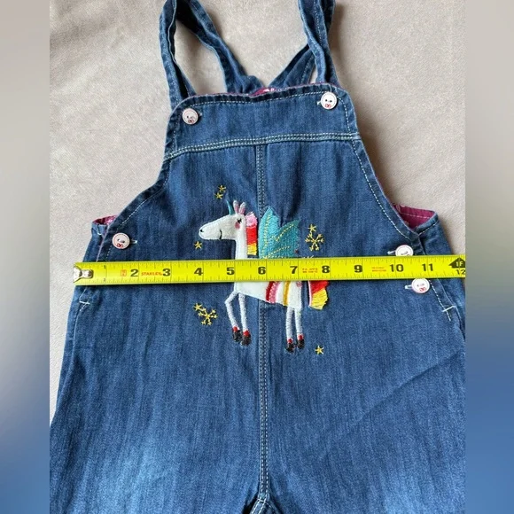 Toddler Girl Unicorn Denim Overalls 2-3 Years Blue Jean Romper 100% Cotton - Picture 4 of 10